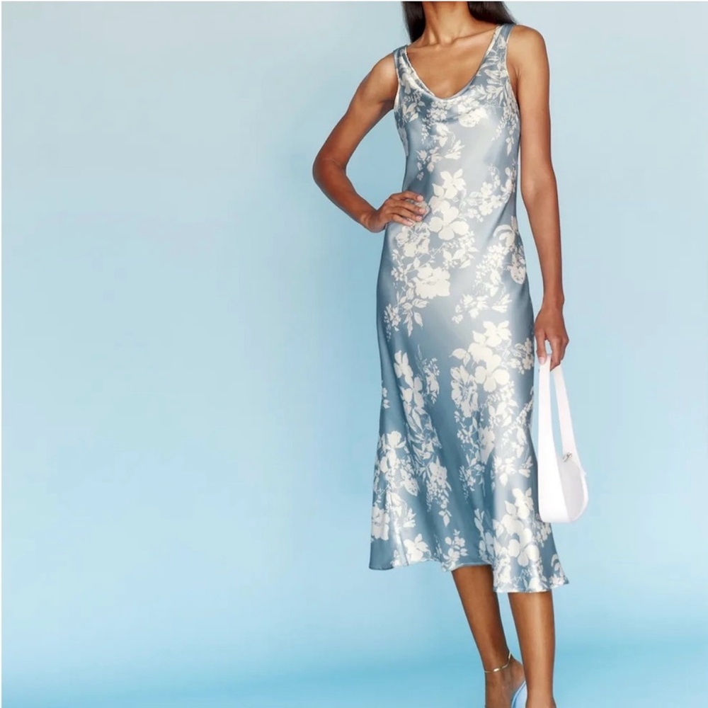 Reformation Blue Floral Silk Midi Dress Size 8